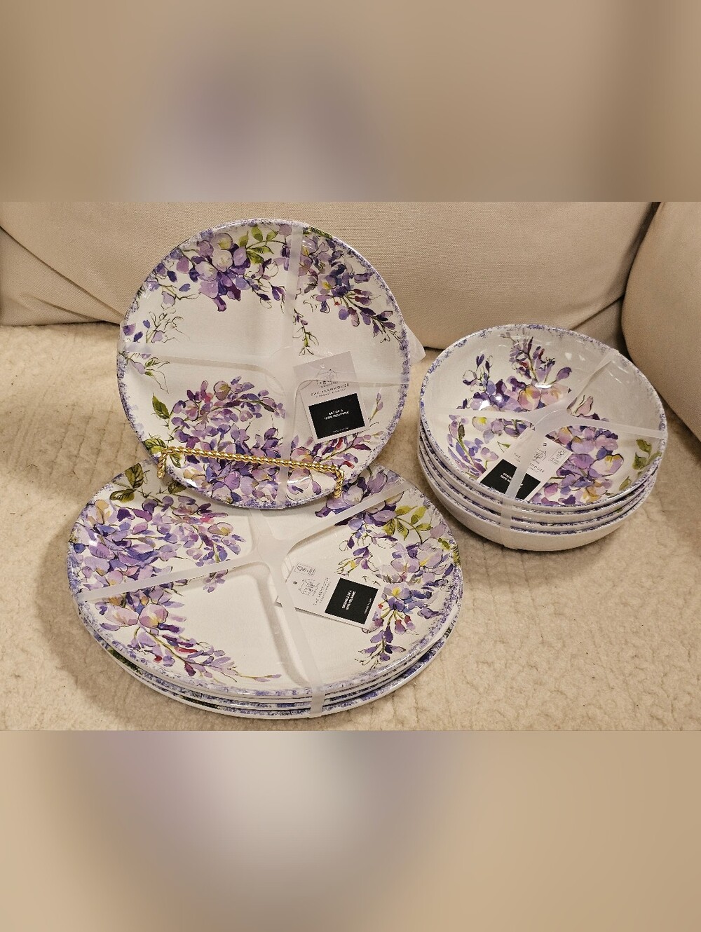 12-NWT RACHEL ASHWELL WISTERIA DESIGN MELAMINE DINNER/SALAD/PASTA PLATES SET - Picture 2 of 11